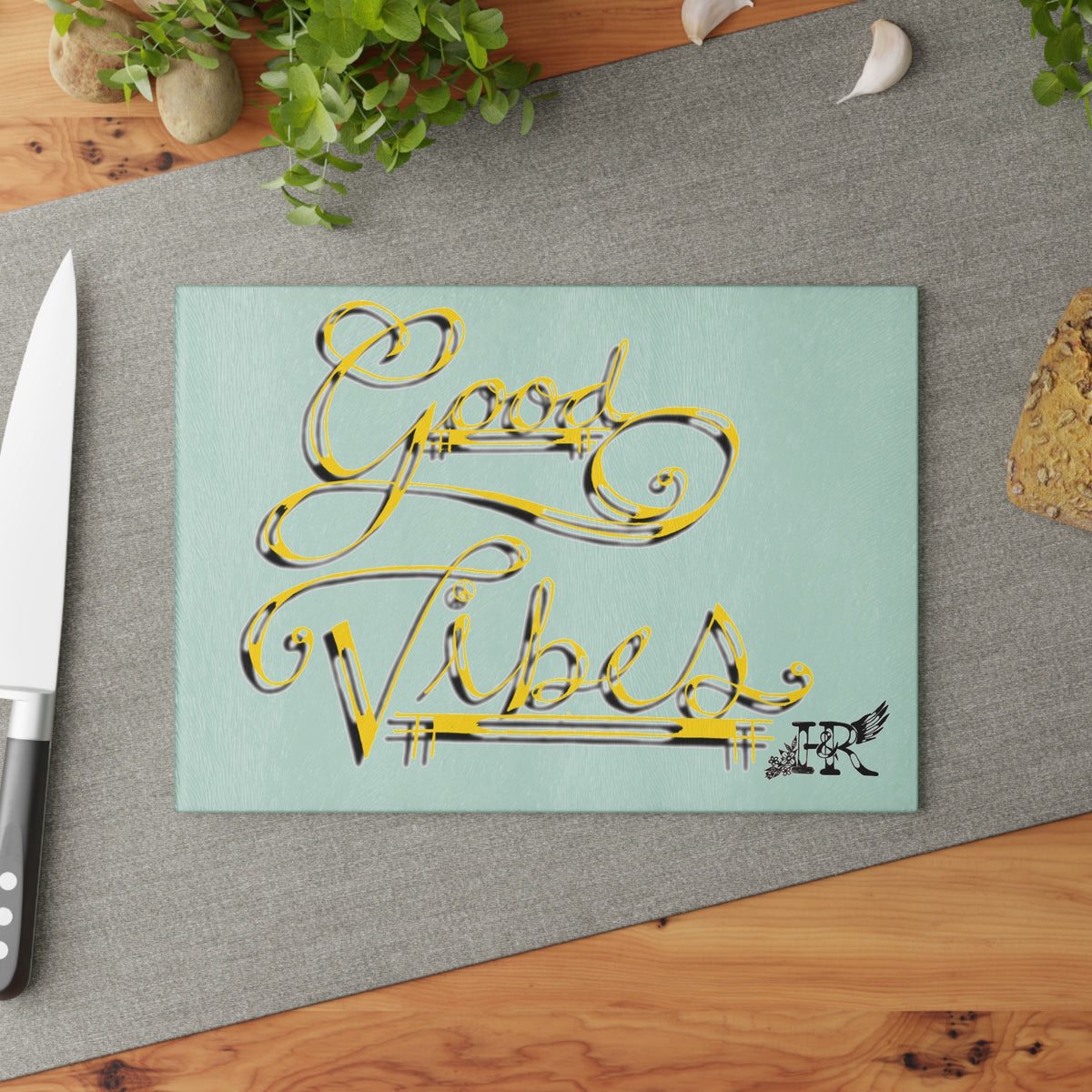 Good Vibes Collection Glass Cutting Board