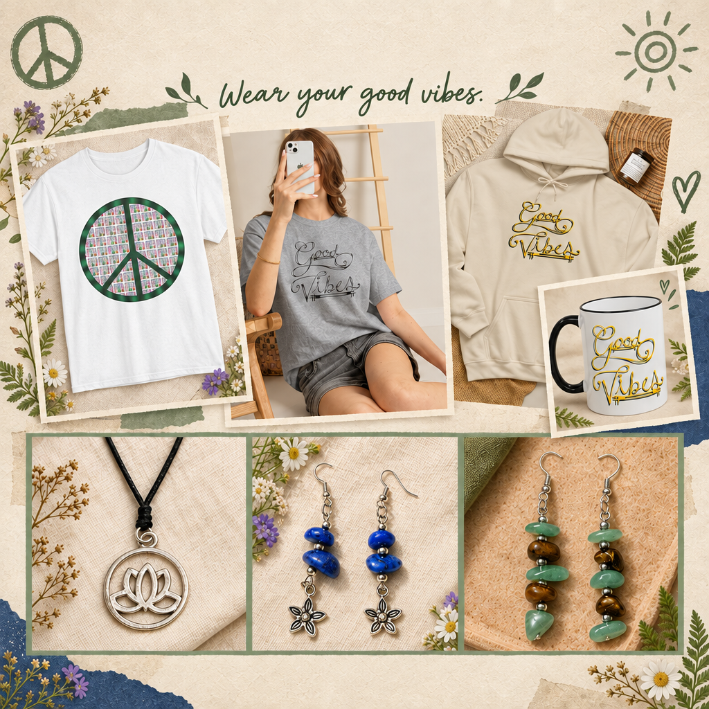 Boho product collage without the store name or website address