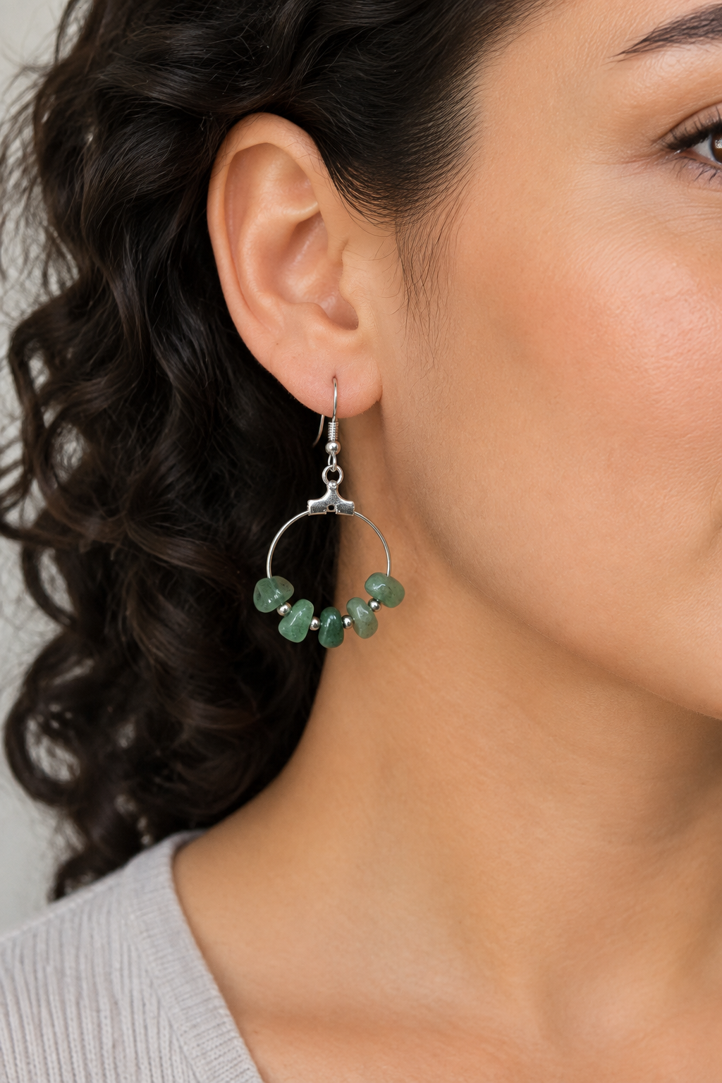 Close-up model mock-up with smaller earrings