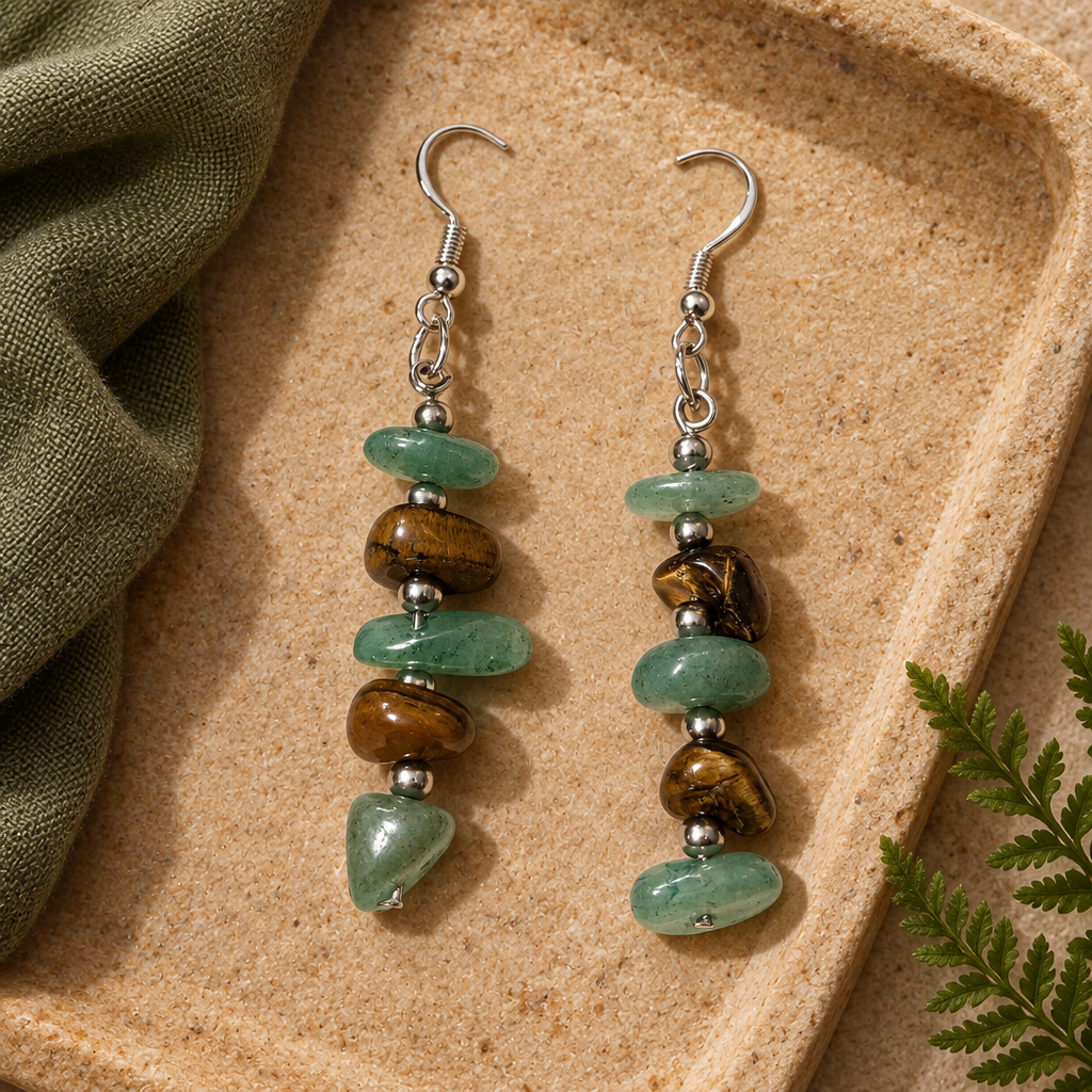 Earrings on a sandstone tray