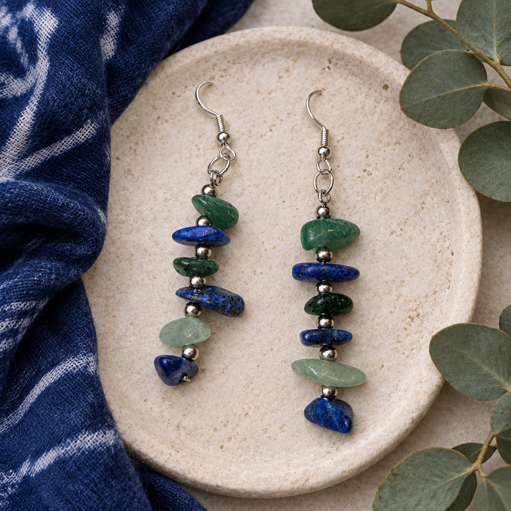 Earrings on a stone tray