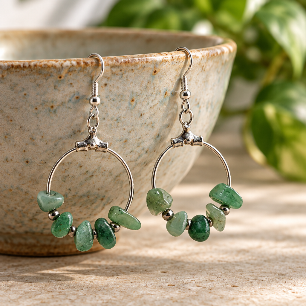 Earrings styled with ceramic and greenery