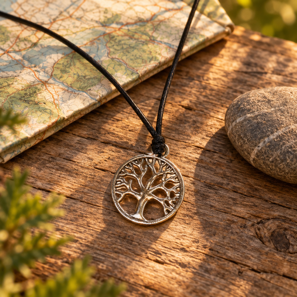 Nature-inspired necklace flat lay