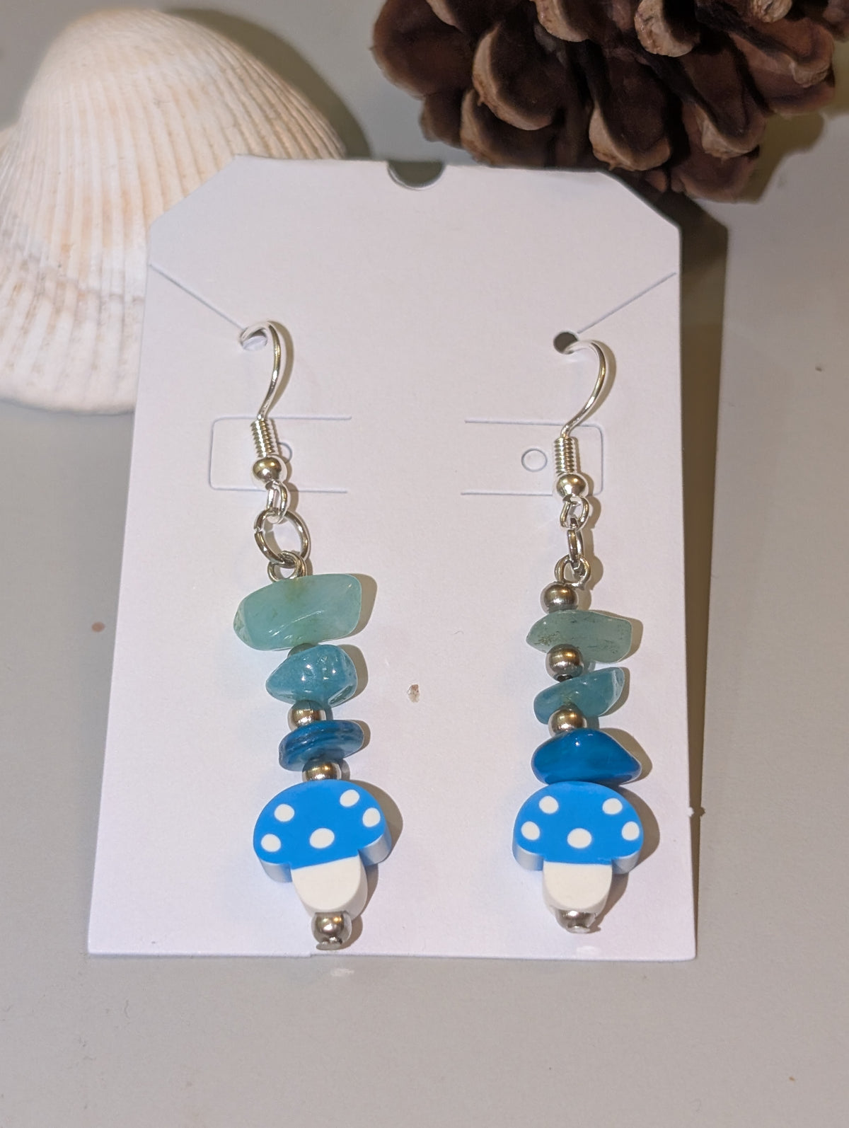 Magical Blue Mushroom & Gemstone Dangle Earrings