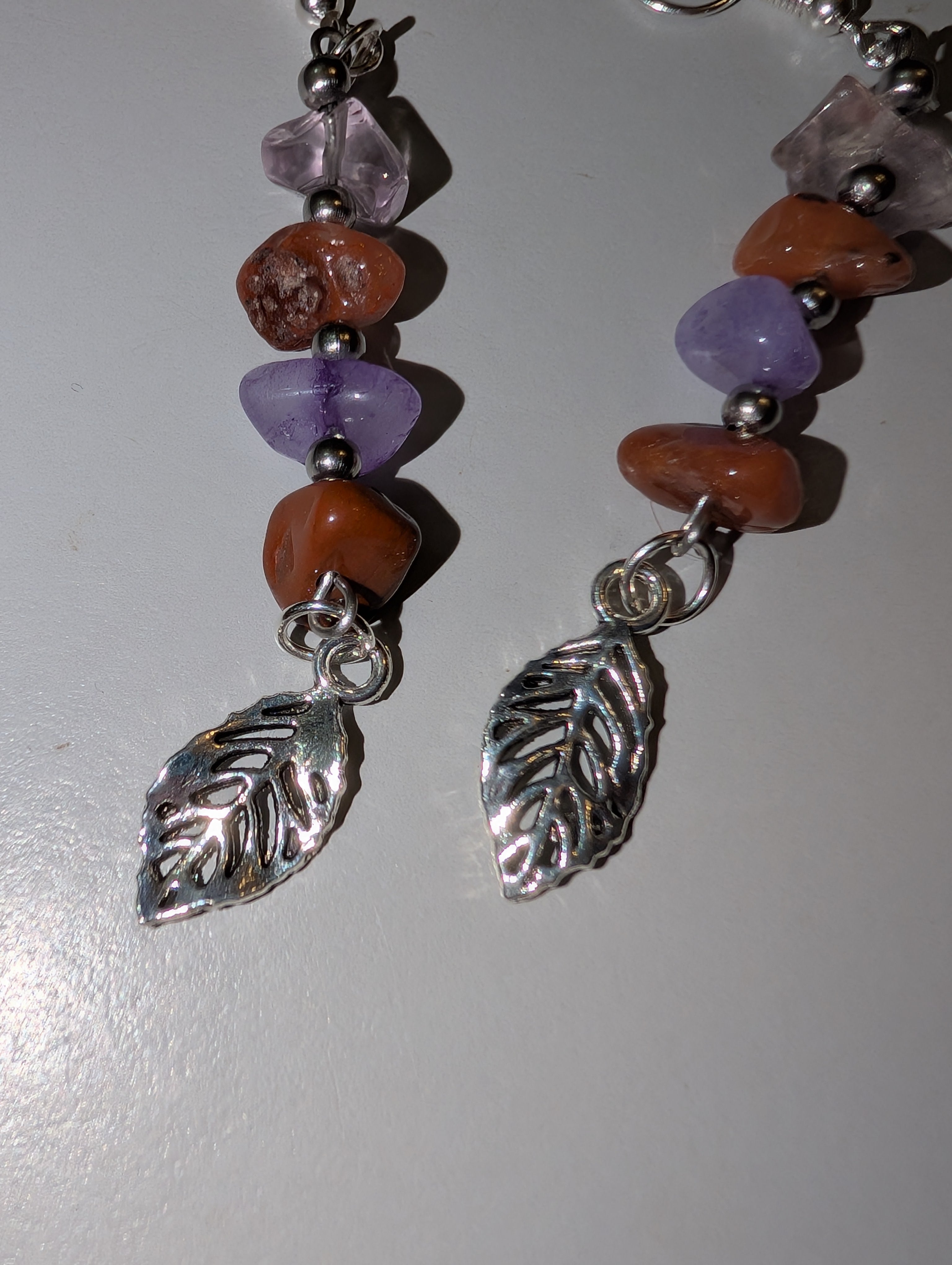Lavender & Earth Leaf Dangle Earrings