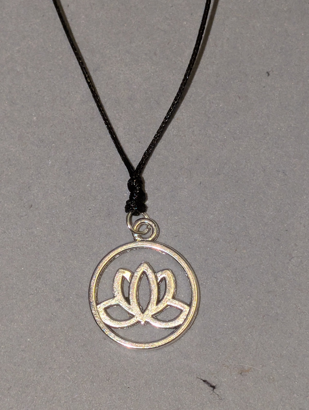 Lotus Flower Pendant Necklace on Black Cord