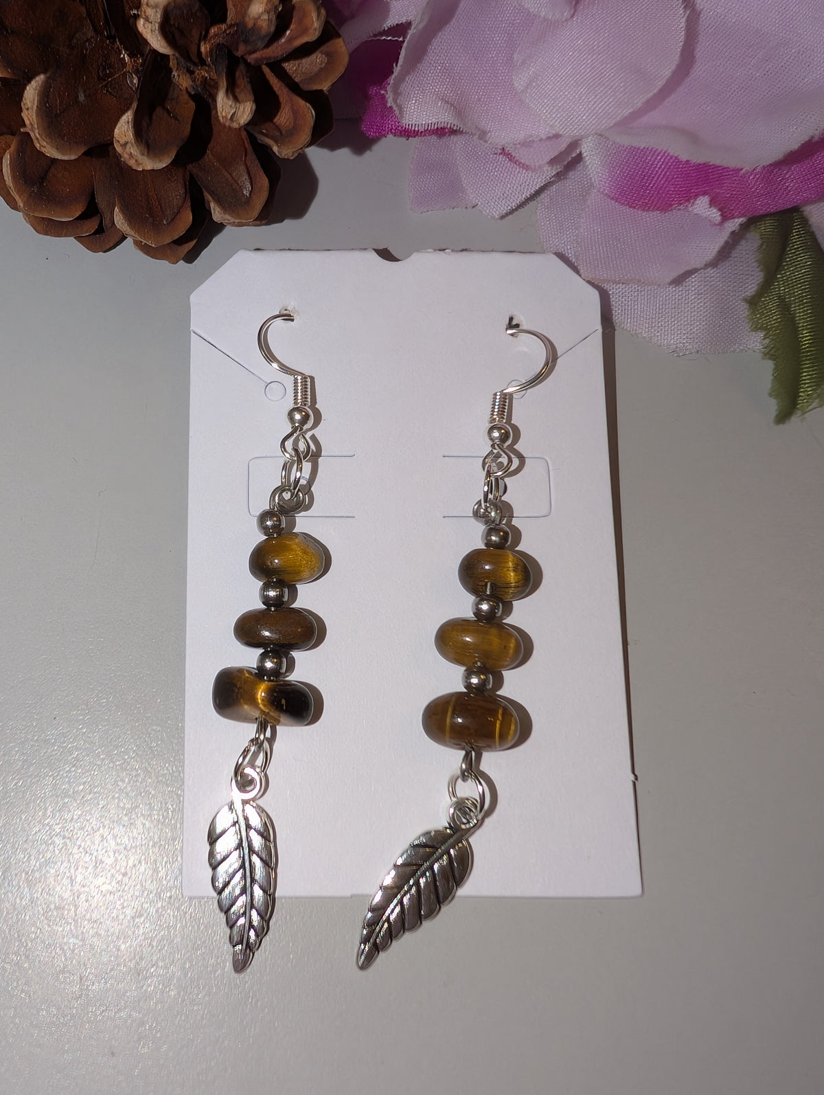 "Woodland Feathers" Tigers Eye Dangle Earrings