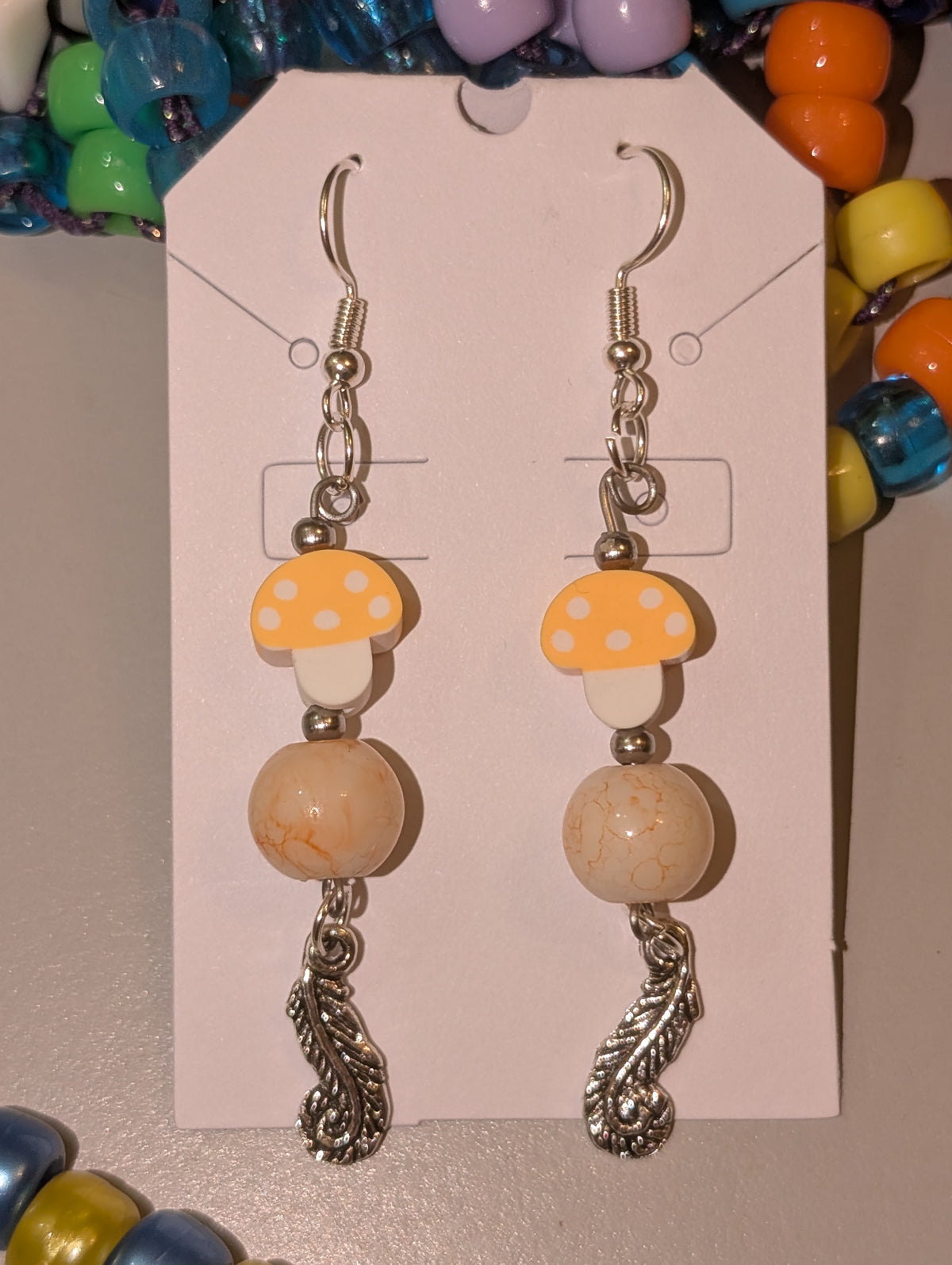 Earthy Shroom & Feather Dangles
