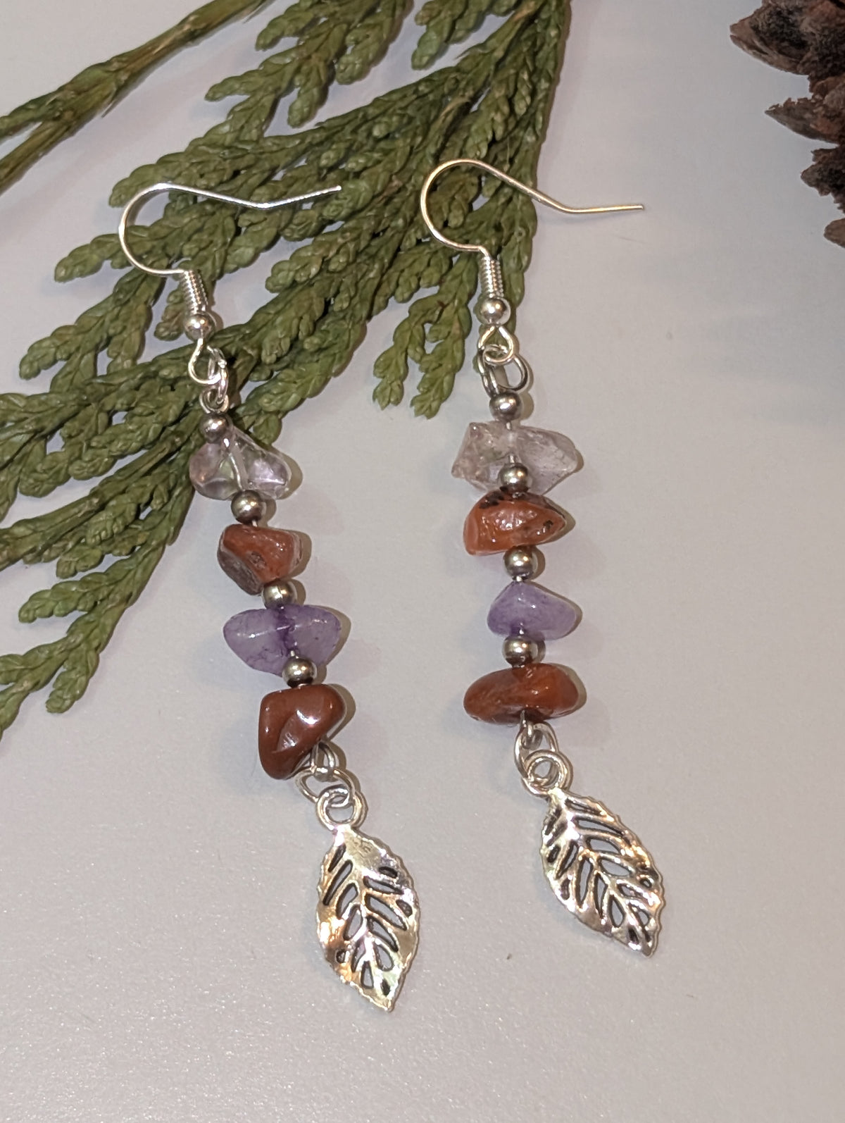 Lavender & Earth Leaf Dangle Earrings
