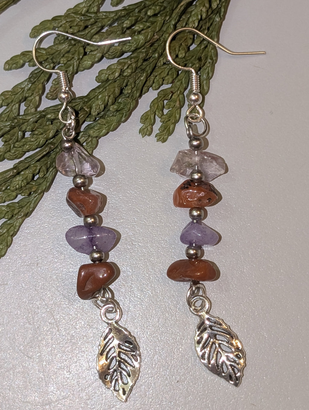 Lavender & Earth Leaf Dangle Earrings