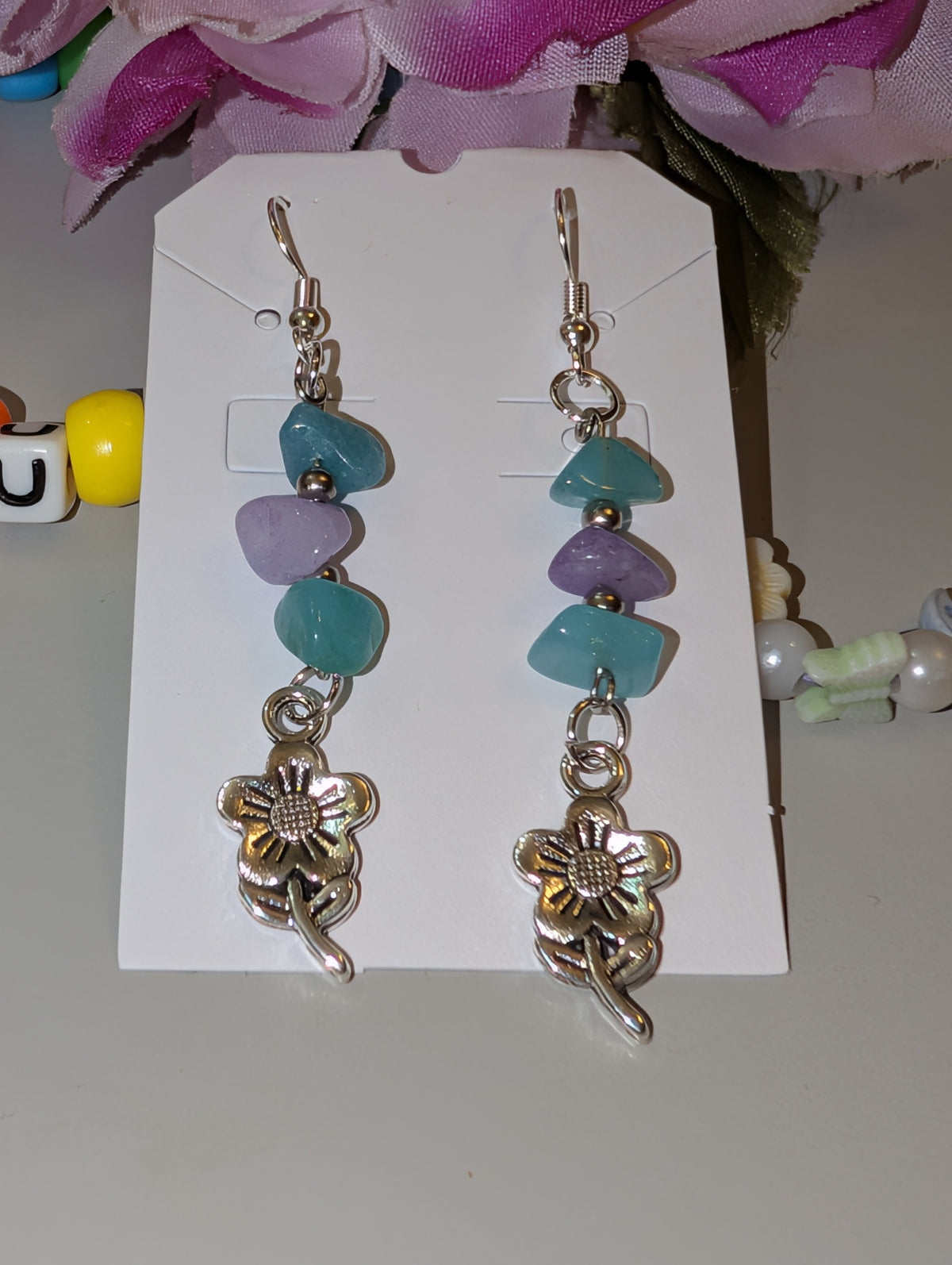 Flower Charms with Aquamarine and Amethyst