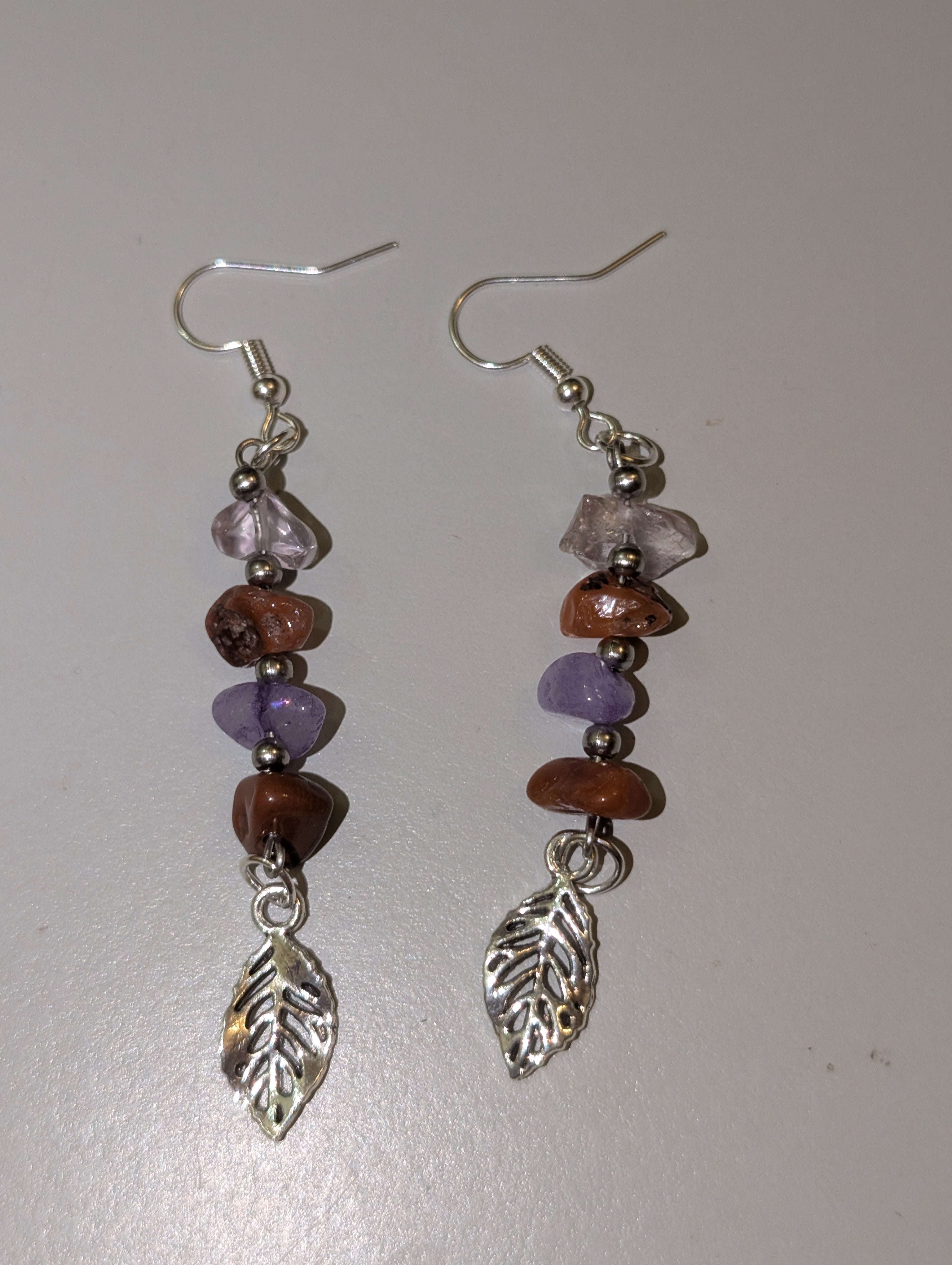 Lavender & Earth Leaf Dangle Earrings