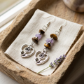 Rose Heart earrings on ivory linen and sandstone